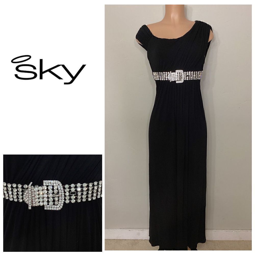 New. SKY black maxi dress with diamond belt. Small. Normally $298